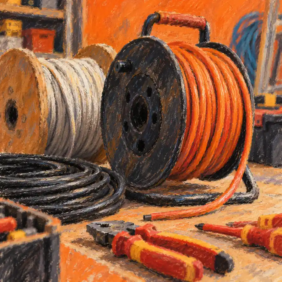 Illustration of electrical contractors equipment and workspace