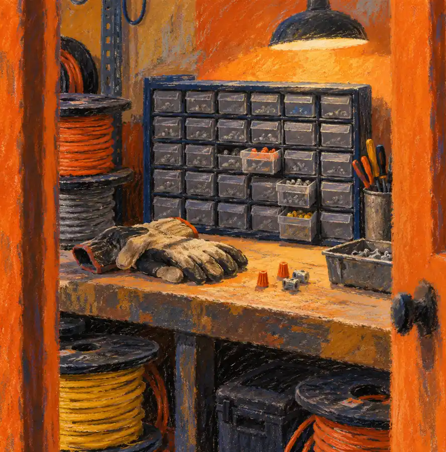 Illustration of electrical contractors equipment and workspace